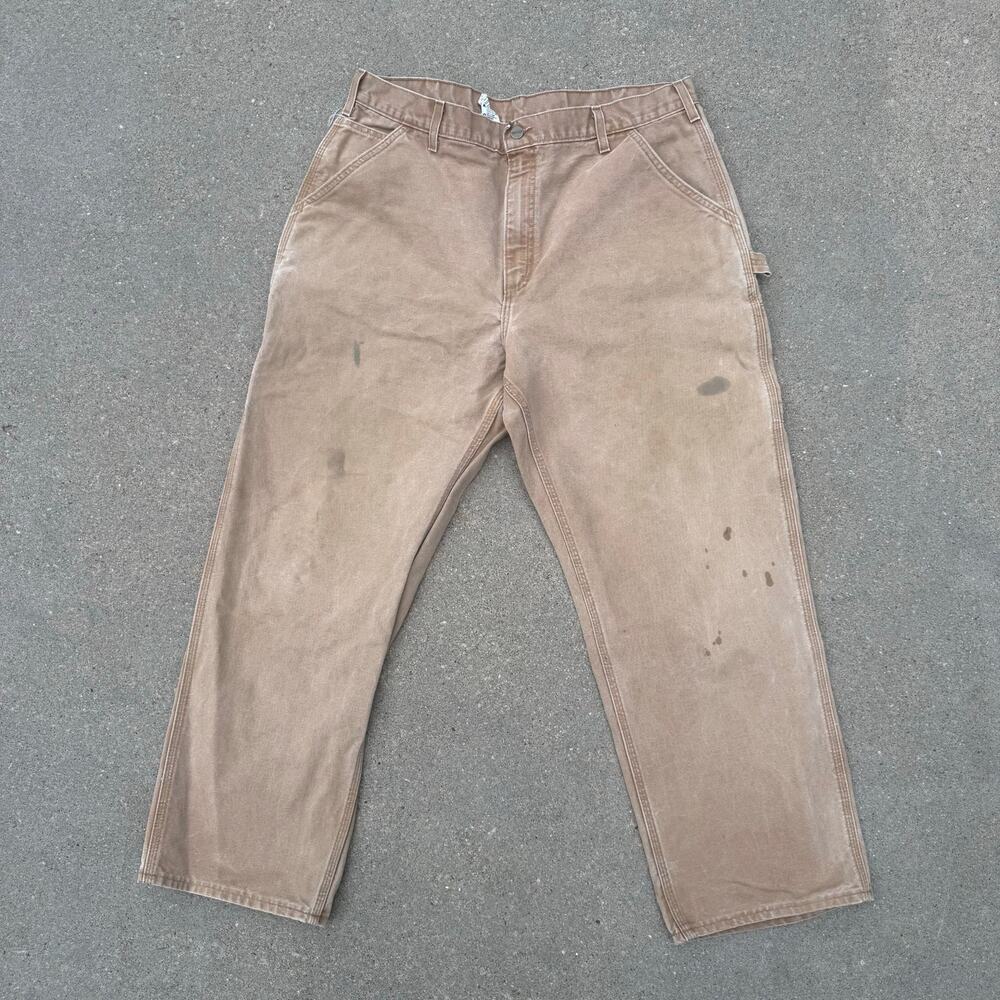 Y2K Carhartt B11 BRN Dungaree Fit 38x30 Brown Canvas Duck Work Pants Made in USA